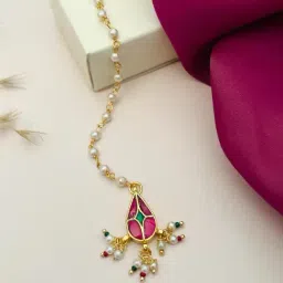 Abdesigns Gold-Tone Plated Pachi Kundan Studded Maang Tikka Headpiece image 3