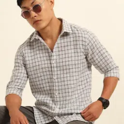 Bushirt Grey 100% Cotton Checked Shirt-image-15