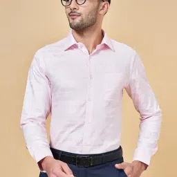 Peregrine by Pantaloons Pink Cotton Slim Fit Self Pattern Shirt-image-12