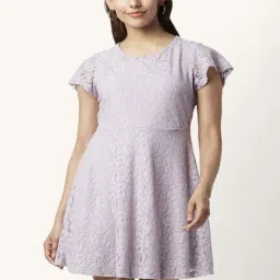 Honey by Pantaloons Lilac Self Pattern A-Line Dress-image-52