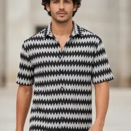 Bewakoof Men's Jet Black Textured Oversized Shirt-picture-25