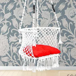 Swingzy White & Red Hammock Hanging Swing WithCushion-image-83