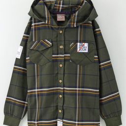Little Kangaroos 100% Cotton Full Sleeves Checks Shirt with Hood - Green-picture-23