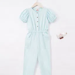 Ed-a-Mamma Sustainable Cotton Half Sleeves Solid Color Cut Out Jumpsuit - Blue-image-60