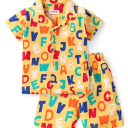Babyhug Cotton Knit Half Sleeves Short Night Suit With Alphabets Print - Yellow-image-93