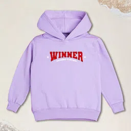 NUSYL Fleece Full Sleeves Winner Text Printed Hoodie - Lilac-image-67