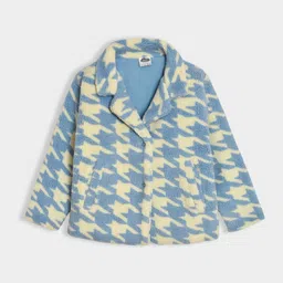 Mi Arcus Full Sleeves Houndstooth Pattern Coat - Blue & Cream-picture-15