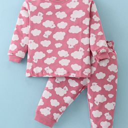Doreme Single Jersey Knit Full Sleeves Night Suit With Teddy Print - Pink-image-81