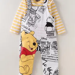 Babyhug Disney Single Jersey Knit Dungaree & Full Sleeves Striped T-Shirt With Winnie The Pooh Graphics - White & Yellow-picture-20