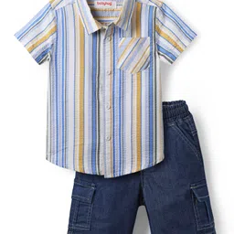 Babyhug Cotton Knit Half Sleeves Shirts & Short Set with Stripes - Navy Blue-picture-21