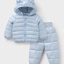 Mark & Mia Full Sleeves Winter Wear Solid Hooded Jacket & Pant Set With Ear Applique - Light Blue-picture-16