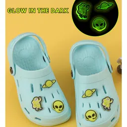 Yellow Bee Solid Perforated Clogs With Alien & Space Charms - Blue-image-36