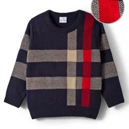 Mark & Mia Knit Full Sleeves Pullover Sweater with Check Design - Navy Blue-picture-21