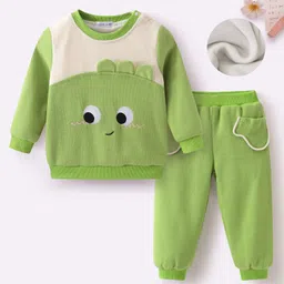 Mark & Mia Full Sleeves Winter Wear T-shirt & Lounge Pant Set With Animal Print - Green-picture-26
