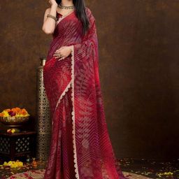 HERE&NOW Bandhani Sequinned Pure Georgette Saree-picture-13