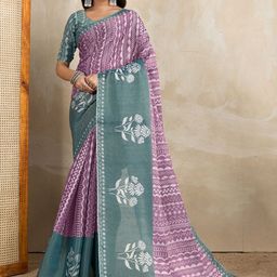 HERE&NOW Pink Printed Art Silk Block Print Sarees-picture-9