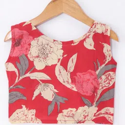 Teentaare Cotton Woven Sleeveless Choli Lehenga & Dupatta Set With Floral Print - Red image 2