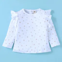 ToffyHouse Interlock Woven Full Sleeves Floral Printed Top & Skirt Set With Waistcoat & Bow Applique - Beige image 2