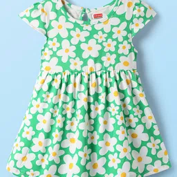 Babyhug Single Jersey Knit Cap Sleeves Frocks with Polka Dot & Floral Print Pack of 2 - Yellow & Green image 2