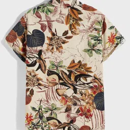 tior Woven Half Sleeves Leaves Printed Shirt - Cream image 3