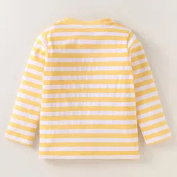 Babyhug Disney Single Jersey Knit Dungaree & Full Sleeves Striped T-Shirt With Winnie The Pooh Graphics - White & Yellow image 3