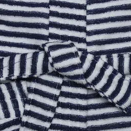 BUMZEE Terry Cotton Woven Half Sleeves Bathrobe with Stripe Design - Navy Blue & White image 3
