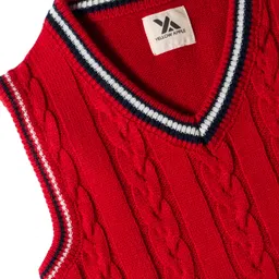 Yellow Apple Knit Sleeveless Pullovers Sweater With Cable Knit Design - Rust Orange image 3