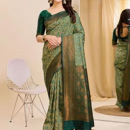 WOVENSTOCK Ethnic Motifs Zari Handloom Kanjeevaram Saree-picture-34