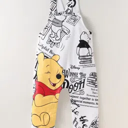 Babyhug Disney Single Jersey Knit Dungaree & Full Sleeves Striped T-Shirt With Winnie The Pooh Graphics - White & Yellow image 4