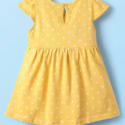 Babyhug Single Jersey Knit Cap Sleeves Frocks with Polka Dot & Floral Print Pack of 2 - Yellow & Green image 5