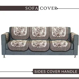 Kuber Industries Cream-Coloured & Grey 16 Pieces Printed Cotton Sofa Cover With Arms image 5