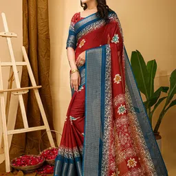 KAYOMMI Kalamkari Printed Zari Banarasi Saree image 3