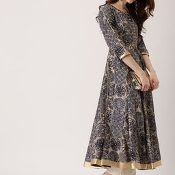 Libas Women Navy Blue & Beige Printed Anarkali Kurta-picture-49