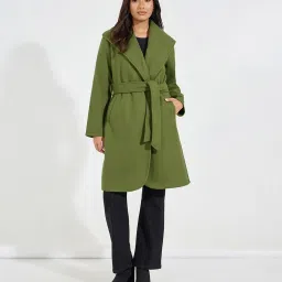 Styli Green Plain Coat With Belt image 3