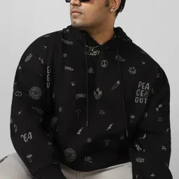 Bewakoof Black Relaxed Fit Printed Hooded Sweatshirt image 3