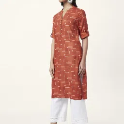 Rangmanch by Pantaloons Rust Printed Straight Kurta image 3