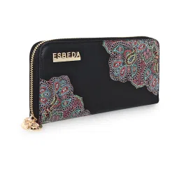 Esbeda Black Mandala Art Design Medium Zip Around Wallet for Women image 3