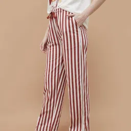 Ginger by Lifestyle Off White Cotton Striped Pants image 3