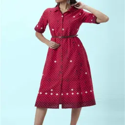 Akkriti by Pantaloons Pink Cotton Printed A-Line Dress image 3