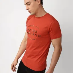 Peter England Orange Cotton Slim Fit Printed T-Shirt image 3