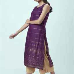 Rangmanch by Pantaloons Purple Printed Straight Kurta image 3