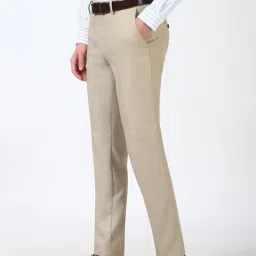 Peter England Beige Blended Slim fit Solid Trouser image 3