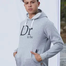 Campus Sutra Light Grey Cotton Regular Fit Printed Hooded Sweatshirt image 3