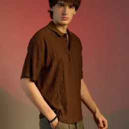Campus Sutra Brown Regular Fit Self Pattern Polo T-Shirt image 3