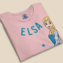 Kidsville Pink & Blue Cotton Printed Elsa T-Shirt image 3