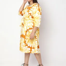 Vero Moda Curve Yellow Floral Print Wrap Dress image 3