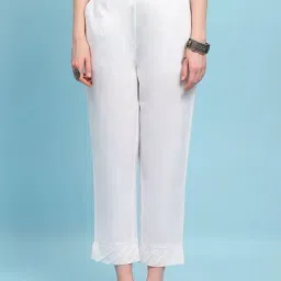 House of Chikankari White Cotton Pants-image-0