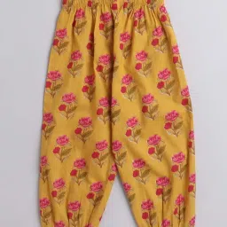 The Magic Wand Kids Yellow & Pink Cotton Floral Print Kurta Set image 3