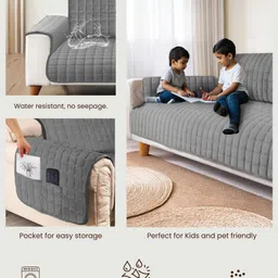 URBAN SPACE Grey 3-Seater Quilted Sofa Cover with Arms image 3