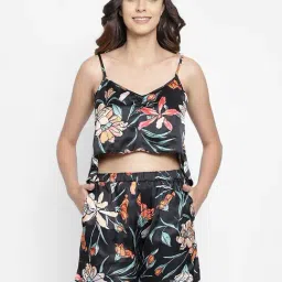 Clovia Black Floral Print Cami Top With Shorts-picture-24